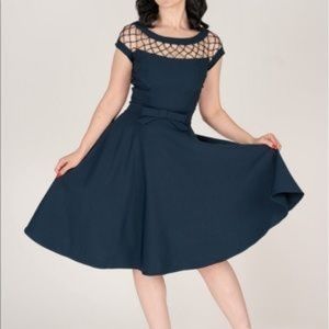 Tatyana Alika Circle Pinup Dress in Navy Lattice